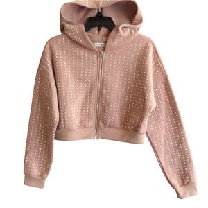 SKULL HOUSE Cropped Sweatshirt Hoodie Top Jacket PEACHY BEIGE Sparkle Studs SZ M